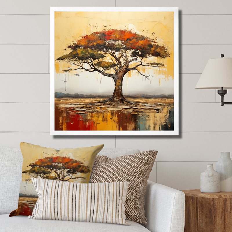 Arbre sauvage d'Afrique, art mural 2, H 16 po x l 16 po, Blanc