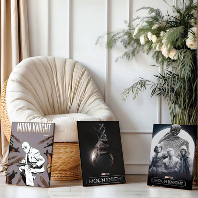 3PCS Wall Arts Posters Framed, Moon Knight Canvas Wall Art Collection Featuring Comic Tome 3 Design, Mystic Weapon Illustration, and Original Series Character Group Print - Perfect for Superhero Fans and Modern Home Decor