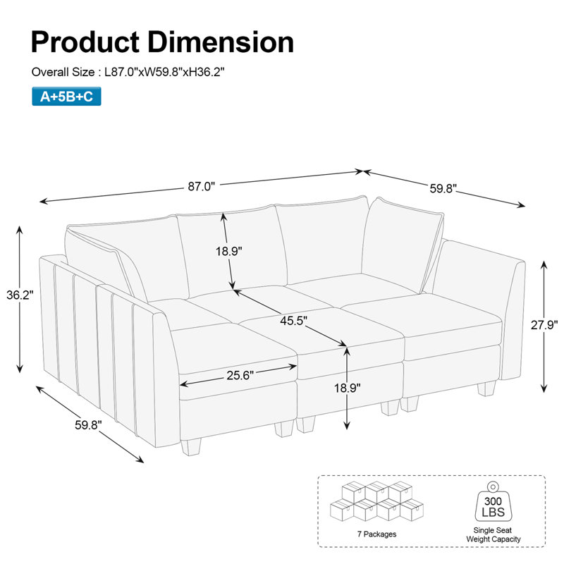 Canapé-lit modulaire convertible Aurora Chenille, H 36,2 po x l 87 po x P 59,8 po, Chenille beige