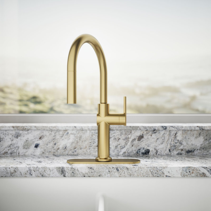 Kohler Crue Single Handle Pull Down Kitchen Faucet with Three-Function Pull Down Sprayer, Brass