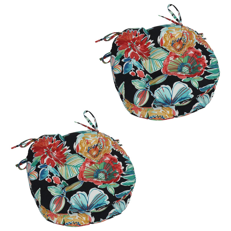 Outdoor 3.5'' Dining Chair Seat Cushion, Black/Red/Orange Floral