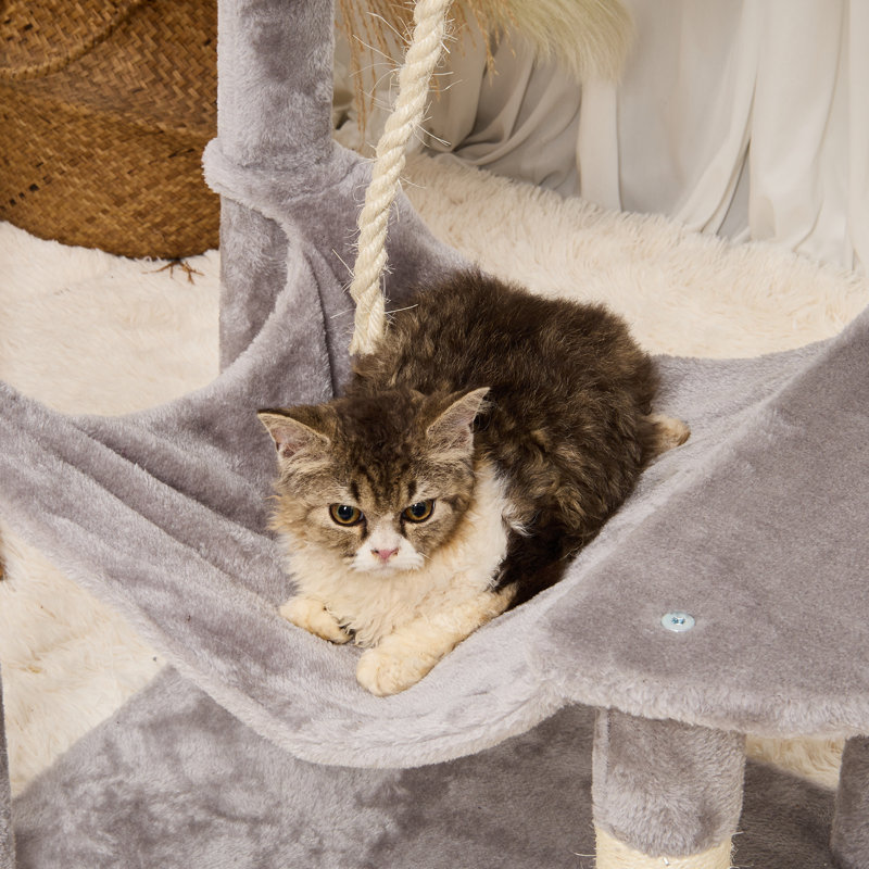 Light Grey 56.2" Cat Tree Tower with Hammock and Condo