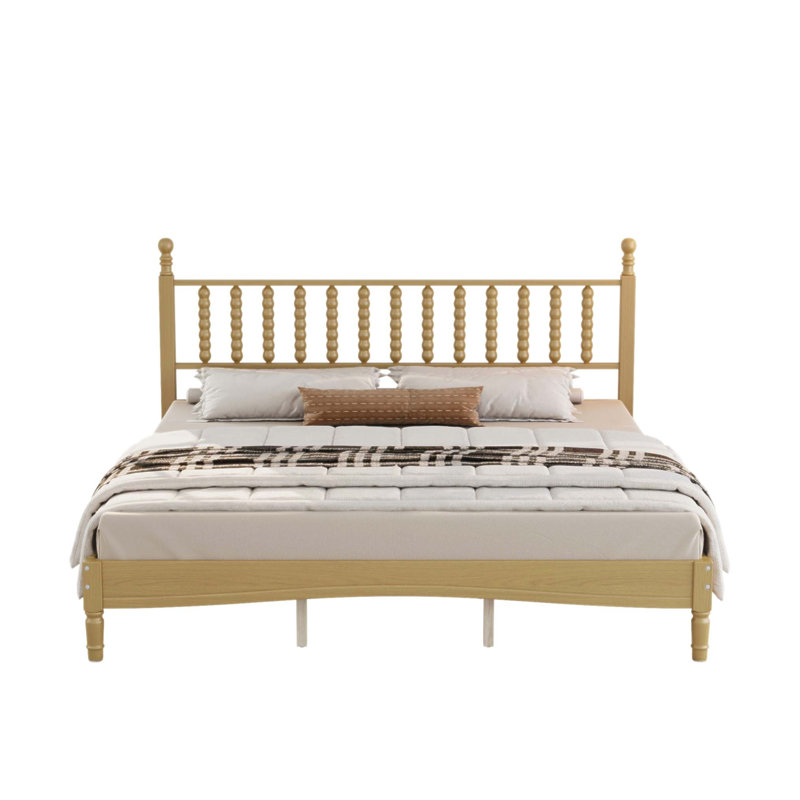 Lit plateforme très grand en bois avec tête de lit en forme de gourde, support de lattes en bois de style rétro, charme rétro et durabilité