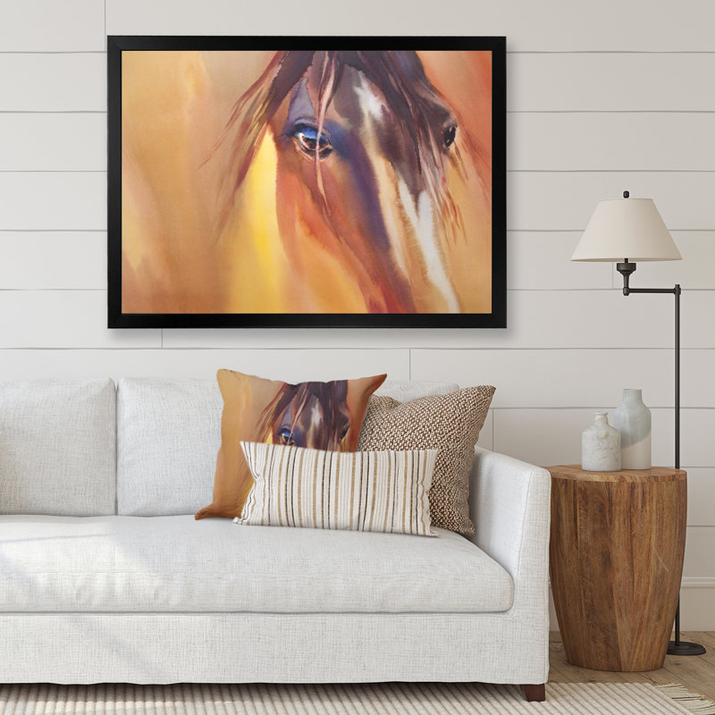 «Foal Horse In The Meadow», peinture sur toile, Toile avec cadre de coin noir fermé, H 12 po x l 20 po