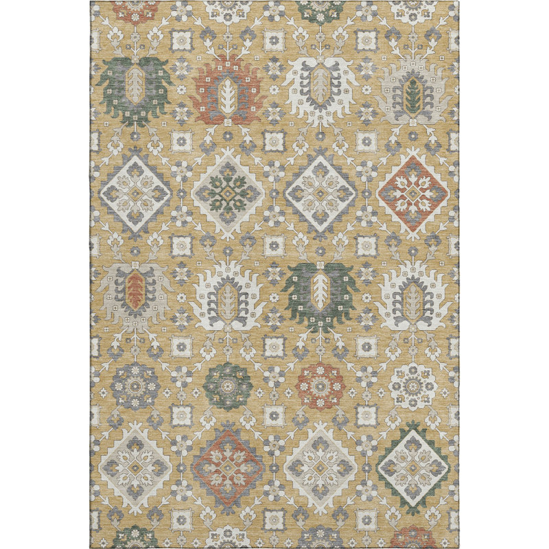 Premium Machine Washable Mayfield AMF2200 bohemian Rug, Gold, 3' x 5'