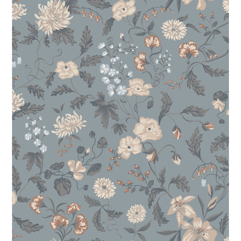 Huset I Solen Floral Wallpaper Roll by Karin & Carl Larsson, Folklore Blue