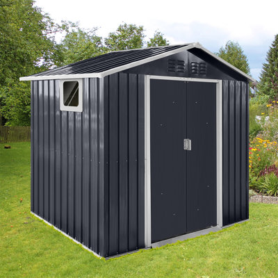 Metal Garden Sheds 7Ftx4.3Ft Outdoor Storage Sheds Coal Grey With Window