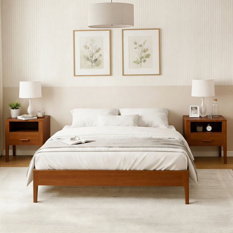 Solid Woood Platform Bed Frame, Full, Brown