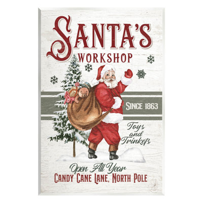 «Santa's Workshop Weathered Vintage Sign» par Jo Moulton - impression sans cadre sur panneau de fibres à densité moyenne
