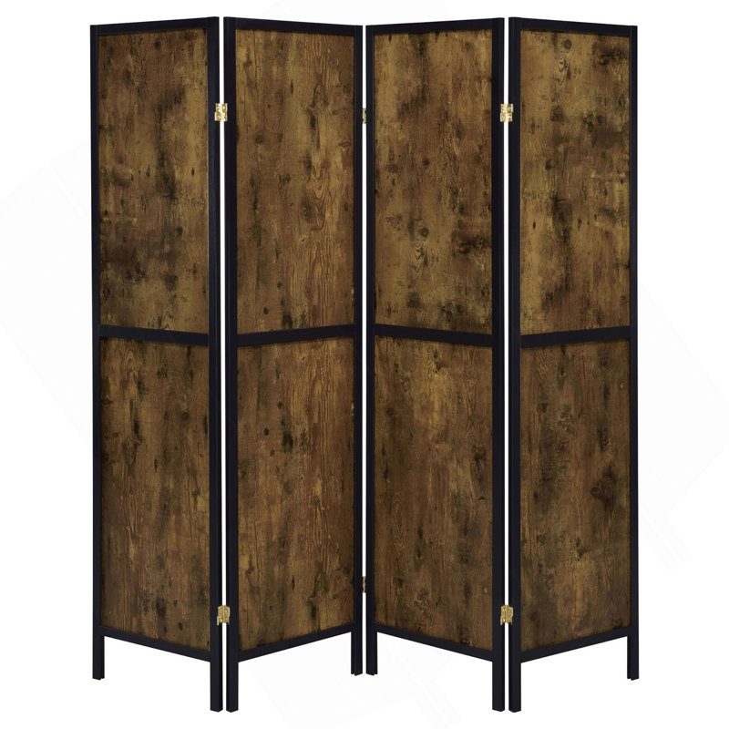 Paravent antique 4 panneaux muscade et noir