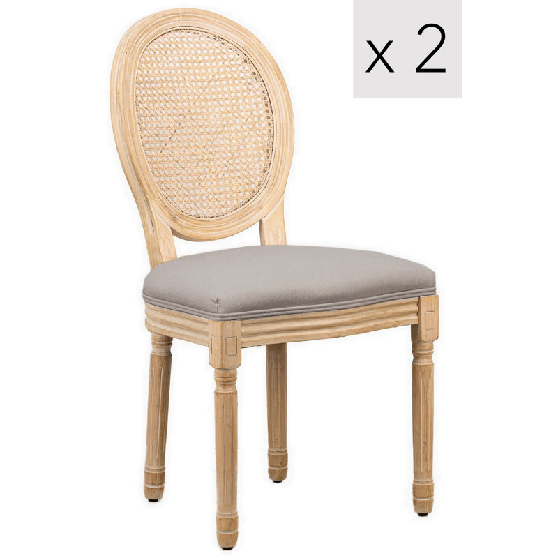 Ensemble de 2 chaises en bois avec sièges en tissu RICHELIEU, Gris clair