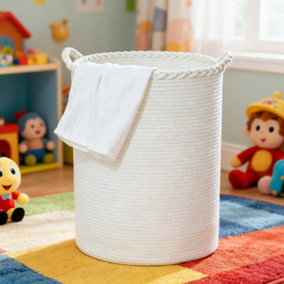 Large 72L Woven Laundry Hamper Basket, Cotton Tall Collapsible Storage Bin For Blankets, Clothes, Toys, And Pillows With Sturdy Handles