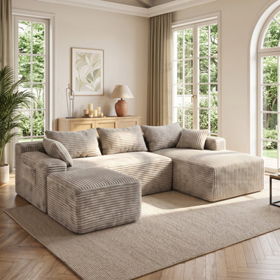95" Khaki Boneless L and U Shaped Cloud Sectional Sofa