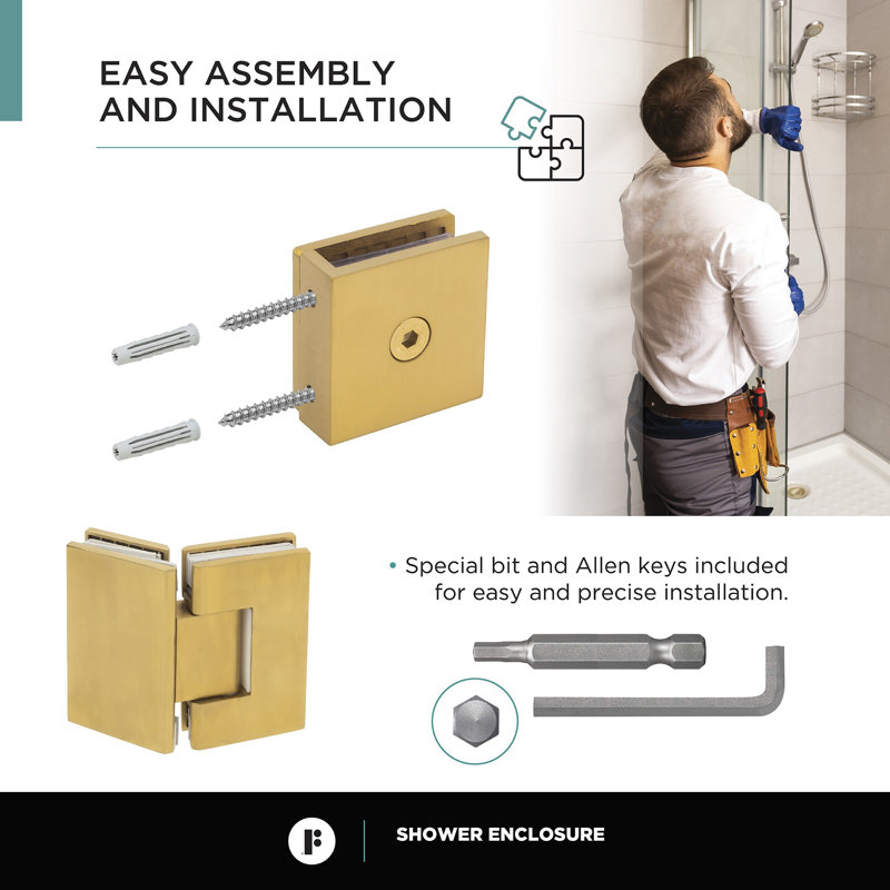 Neo Angle Acrylic Shower Base with Satin Brass Frameless Enclosure