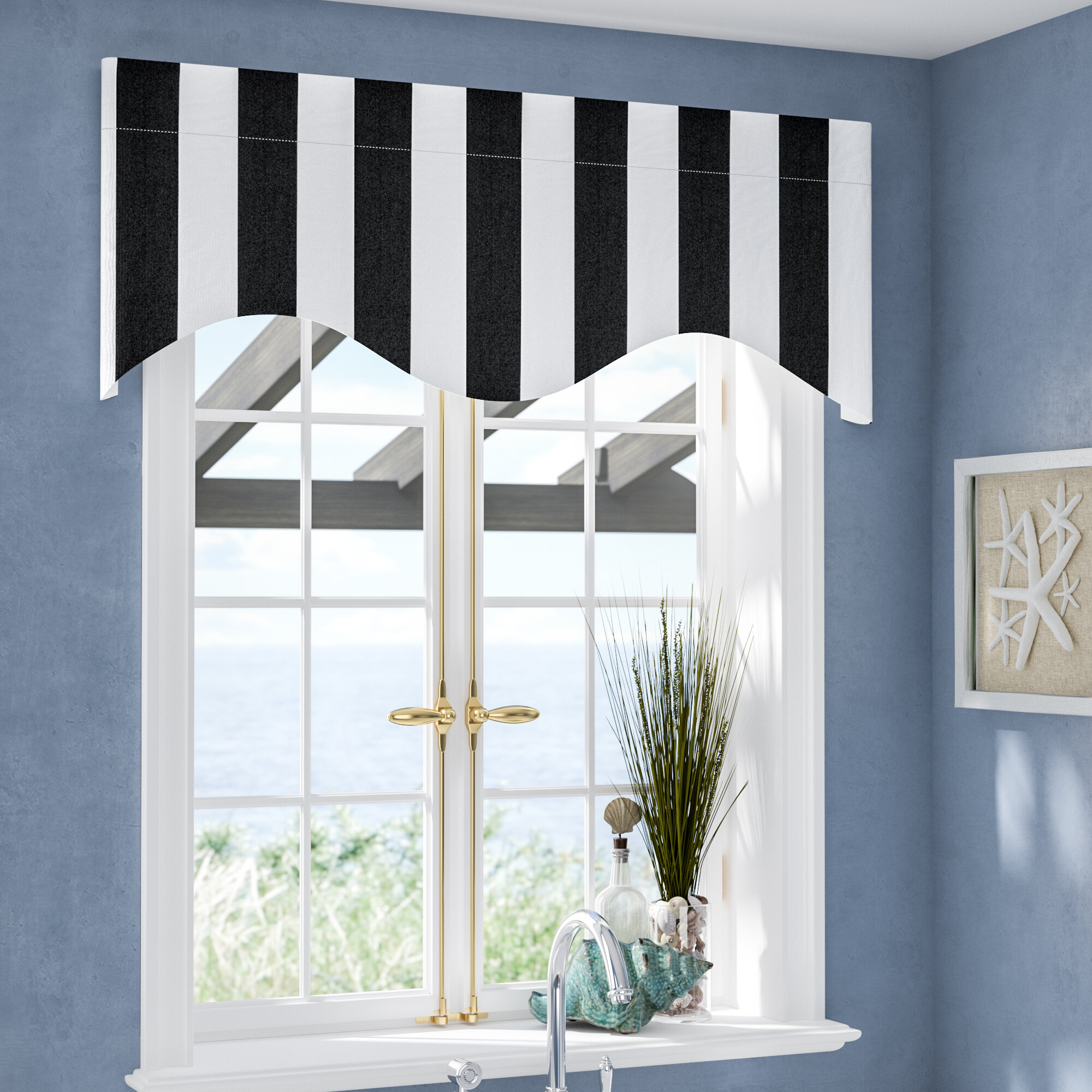 Longshore Tides Hazeltine Striped Cotton Blend Scalloped 50'' W Window ...