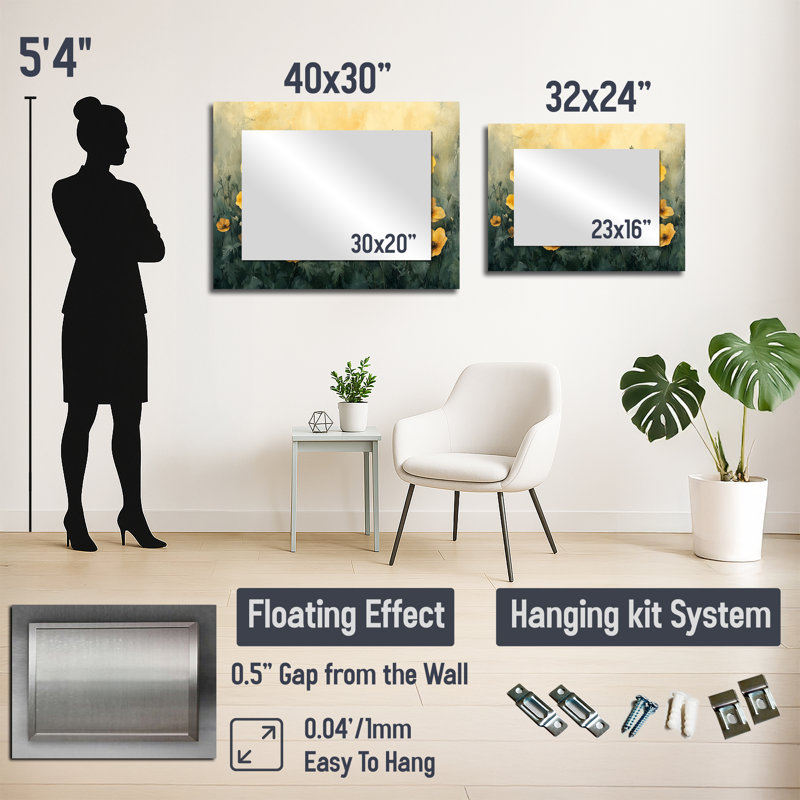 Été, fleurs violettes dans les champs - Art mural décoratif en miroir - Violettes, 24 po x 32 po