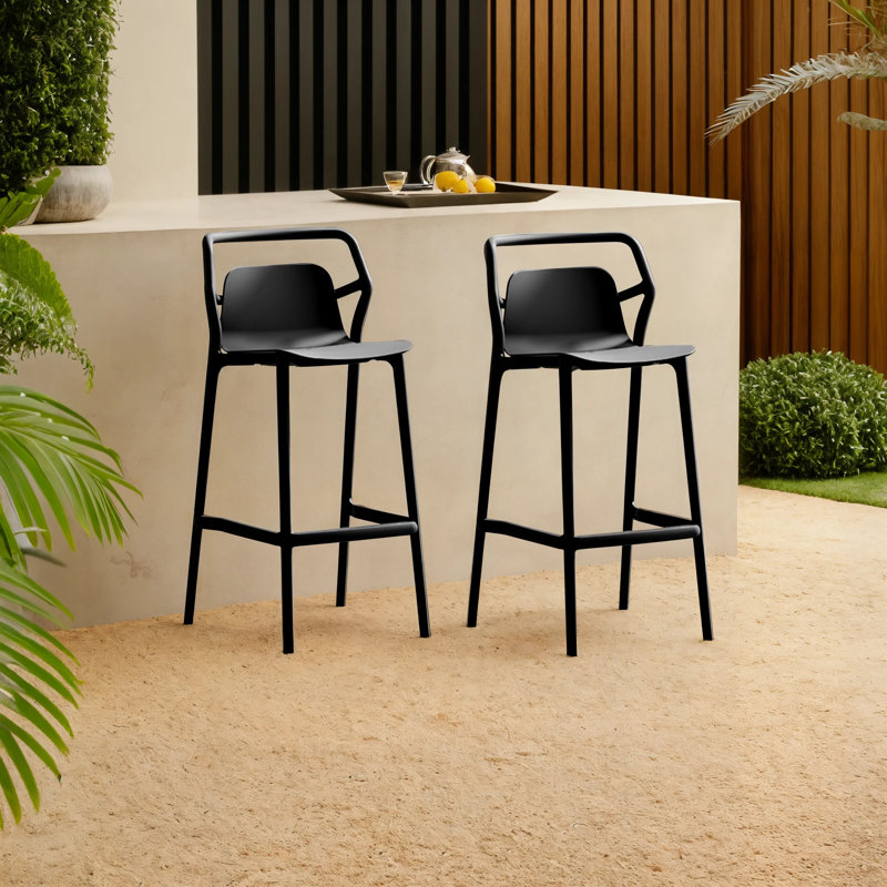 Tabouret d'extérieur Aspen, Noir, Tabouret de comptoir (assise à une hauteur de 26 