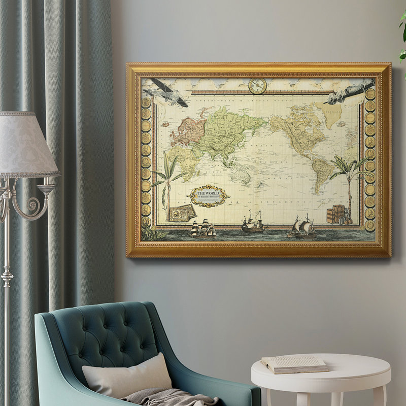 «Adventure Map», toile encadrée de qualité supérieure - prête à être accrochée, H 27 po x l 18 po, Chêne
