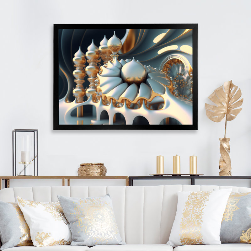 Fractal architecture futuriste I, H 24 po x l 32 po x P 1 po, Cadre simple noir