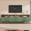 118" W Sage Green Modular Entertainment Centre & Display Cabinet with LED Lights, Glass Doors, Brass-Coloured Hardware & Genuine Leather Pulls, Fits TVs Up to 75"-547941119