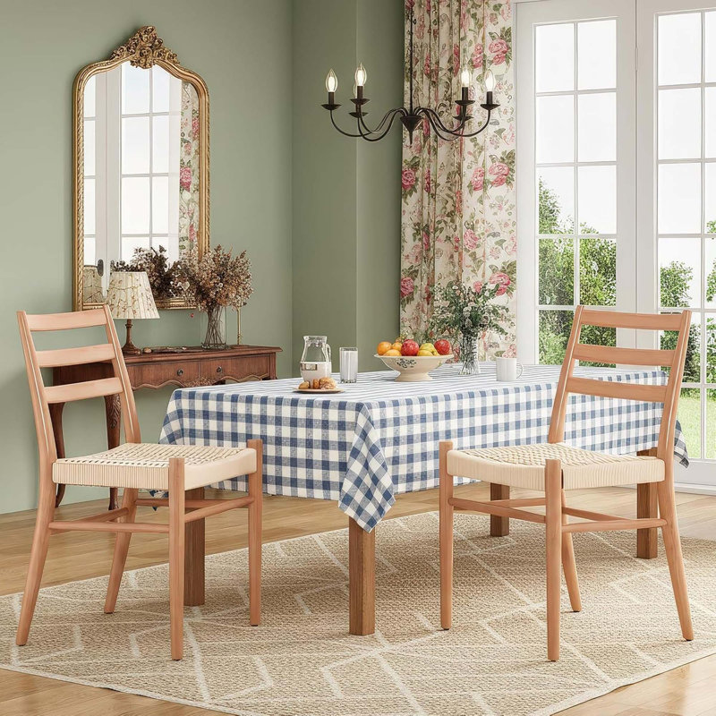 Ensemble de 2 chaises de salle à manger, assise en corde tissée avec structure en métal robuste, Beige, Naturel
