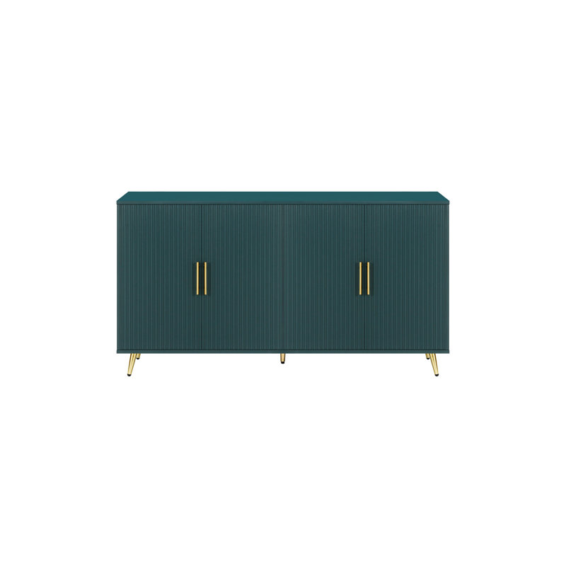 Meuble télé bleu marine avec rangement réglable et tablettes de la console
