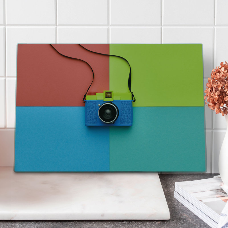 Ambesonne Pastel Cutting Board Large Size Retro Camera Hipster Multicolor