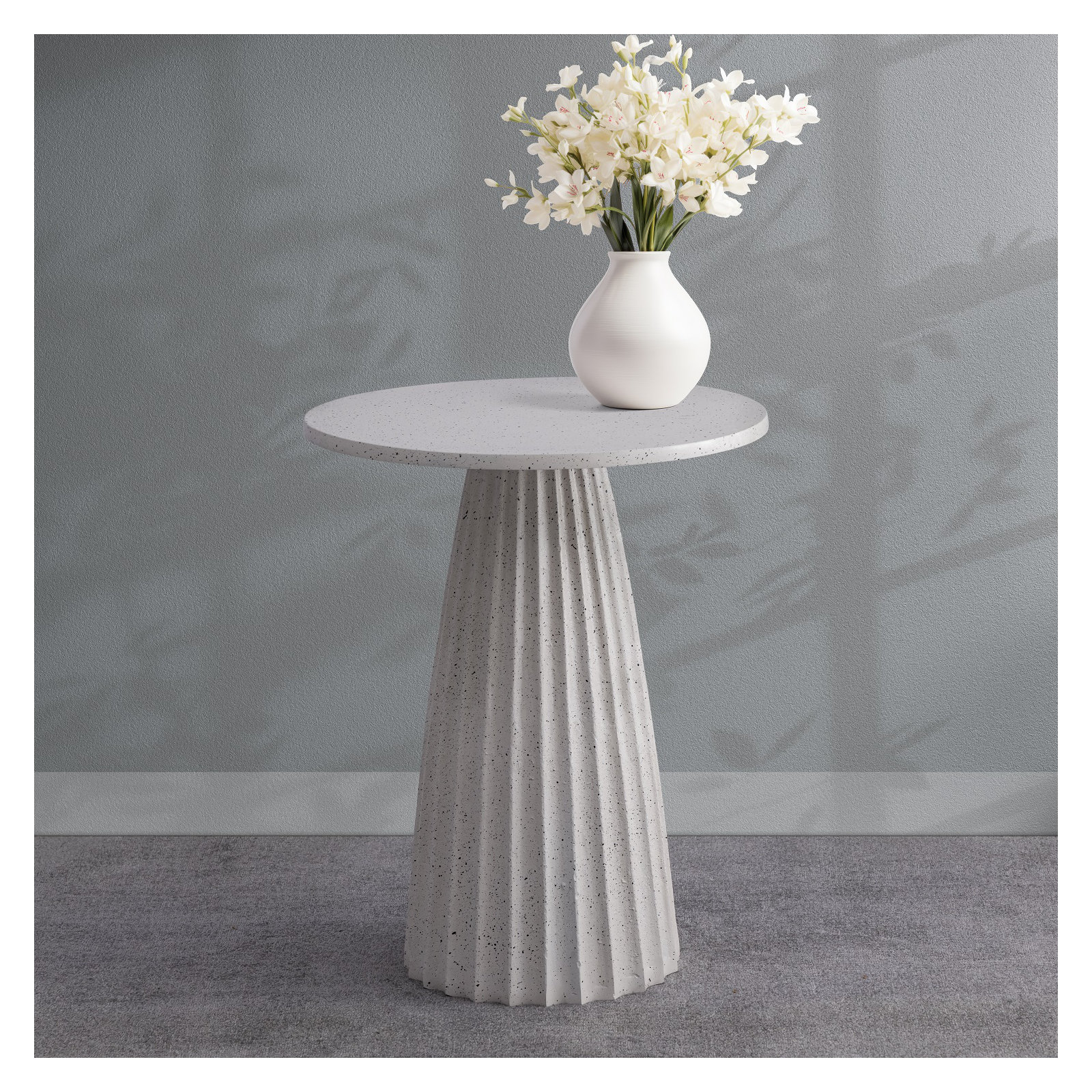 Aluminum Side Table W/Chisel Texture Base, White Top/Gray Base, 22" H x 18" W x 18" D