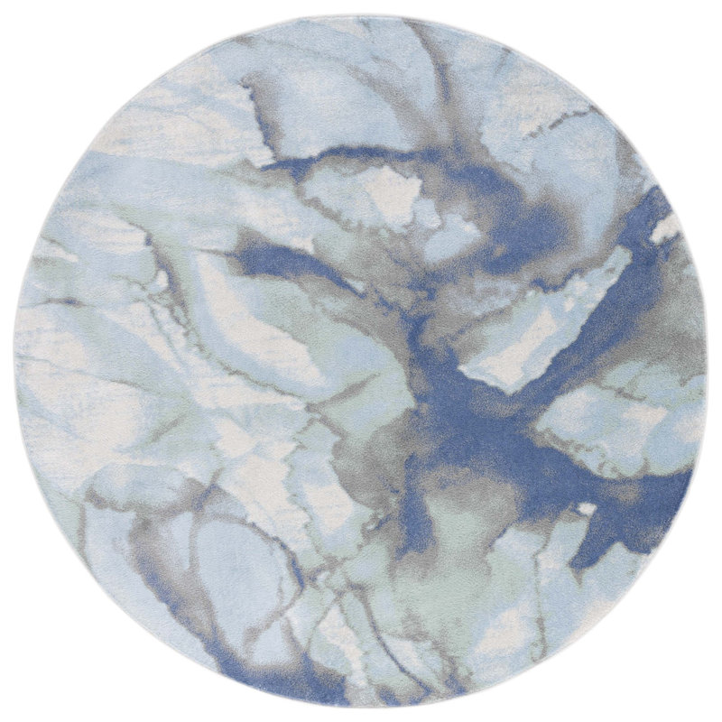 Tapis bleu clair / gris Liesegret 512, Rond 6 pi 7 po
