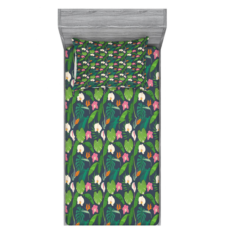 Microfiber Floral Sheet Set, Twin Sheet Set with Fitted Sheet, Orchids Floral