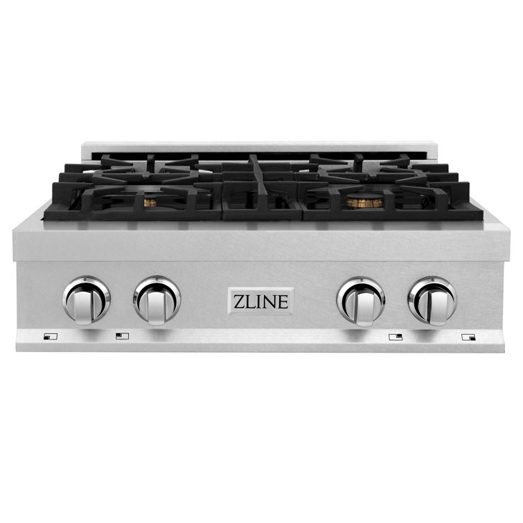 ZLINE 30 in. Legacy Gas Rangetop with 4 Brass Burners and Porcelain Cooktop in Satin Steel