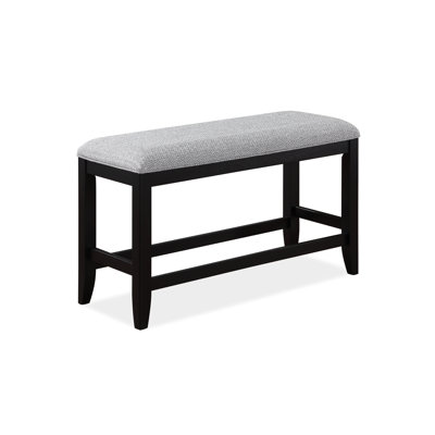 Dark Gray Brown Fabric Upholstered Counter-Height Bench - Linen Look & Modern Design