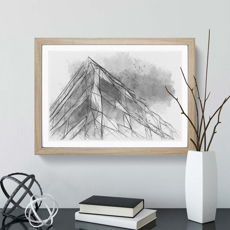 Architecture Sketch Vol.23 in Abstract - Picture Frame Drawing Print, 48cm H x 65cm W x 2cm D, Oak Framed