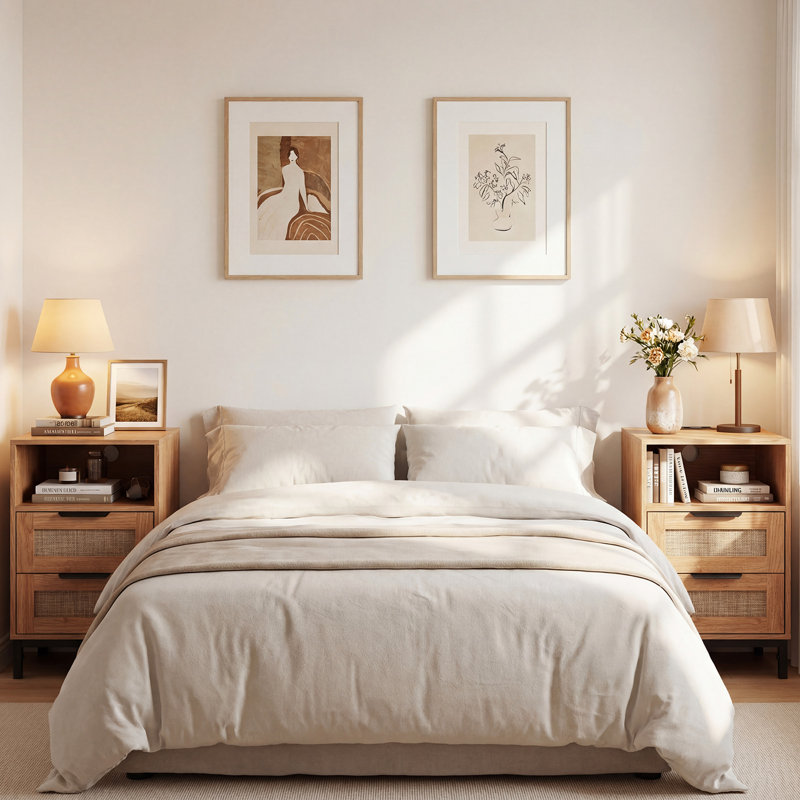 35cm W Metal Bedside Table, Brown