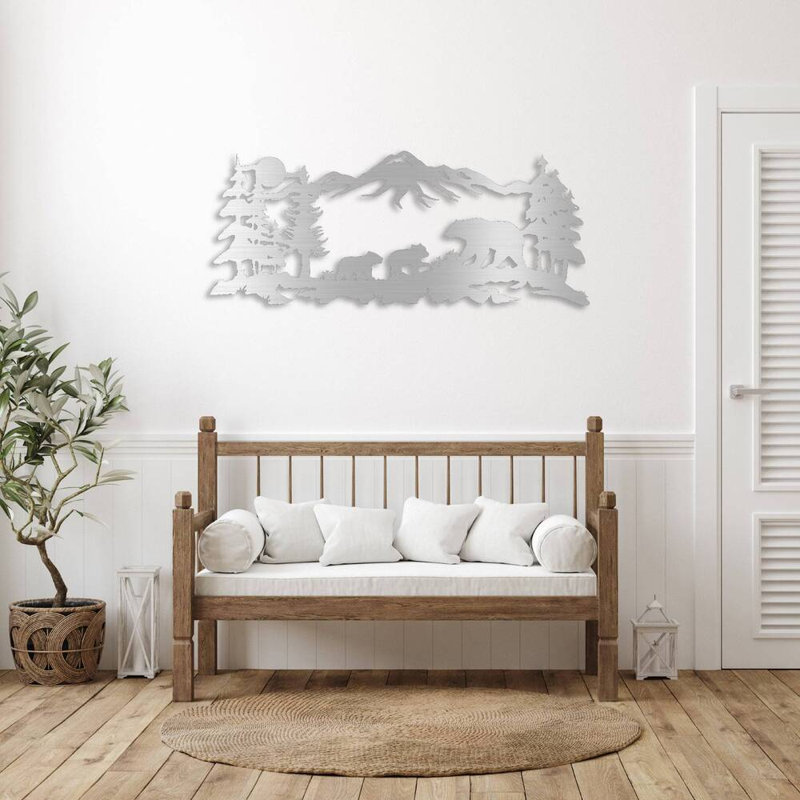 Art mural en métal famille de montagne montagne - faune sauvage rustique montagne - sculpture de silhouette d'ours inspirée de la nature - animal mural forêt - décoration intérieure / extérieure de style industriel - pièce d'art sauvage