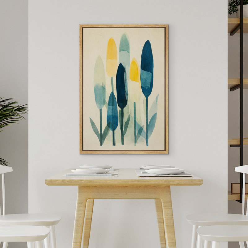 "Abstract Tulip Flowers" bleu jaune vert encadré chambre décorations murales, impression sur toile, Naturel