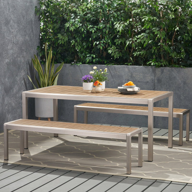 Chesterbrook 70.75" L Rectangular Dining Set, Natural, 3 Pieces: Table, 2 Benches