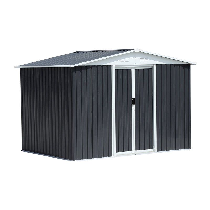 8X6 Feet Outdoor Storage Garden Shed Apex Roof With Aluminum Alloy Frame And Sliding Door, Black, 72.6" H x 99.6" W x 70.4" D