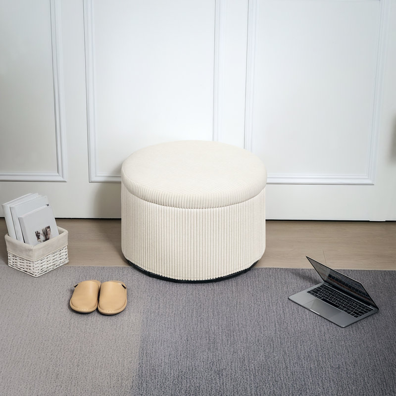 Repose-pieds de rangement avec couvercle, repose-pieds rond de 24 pouces avec rangement, repose-pieds rembourré en velours côtelé pour le salon, la chambre à coucher