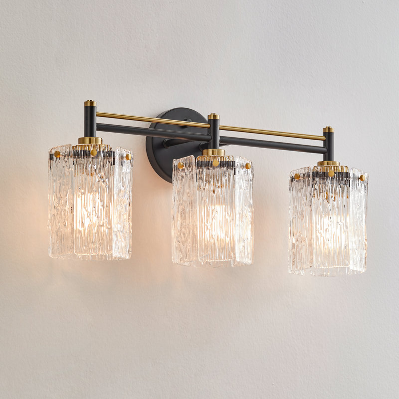 Harlune 3-light 23.25’’l Vanity Light Black And Gold Finish With Textured Glass Shade