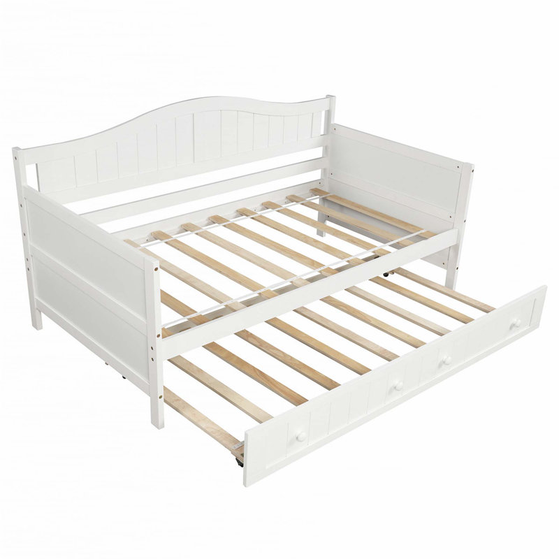 Twin Wooden Daybed with Trundle Bed, White