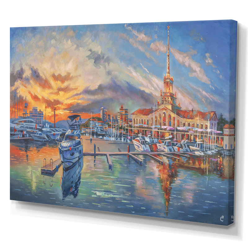 «Evening In The Seaport», reproduction sur toile, Toile tendue, H 34 po x l 44 po