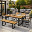 Ensemble repas 6 pièces avec 1 table, 4 chaises et 1 banc - pour 6 à 7 personnes, coussins confortables sur les chaises, pieds réglables pour la terrasse, le jardin, la cour-184504467