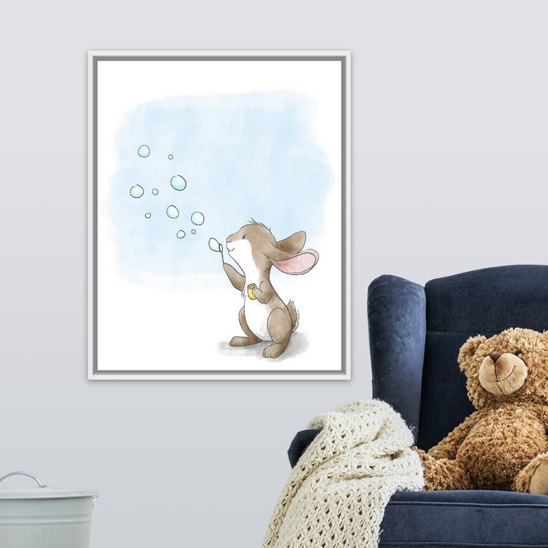 « souffleing bubbles », impression Little Bunny, H 30 po x l 24 po x P 1,75 po, Cadre pour toile flottant blanc
