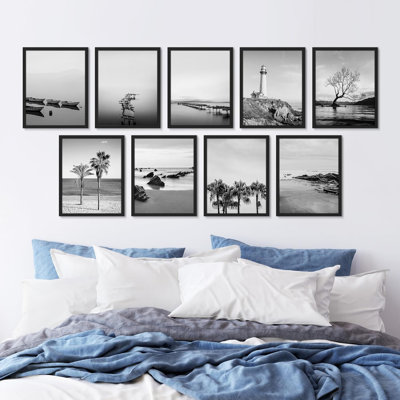 Noir, blanc, plage, océan, mer, paysages, nature, désert, palmiers tropicaux