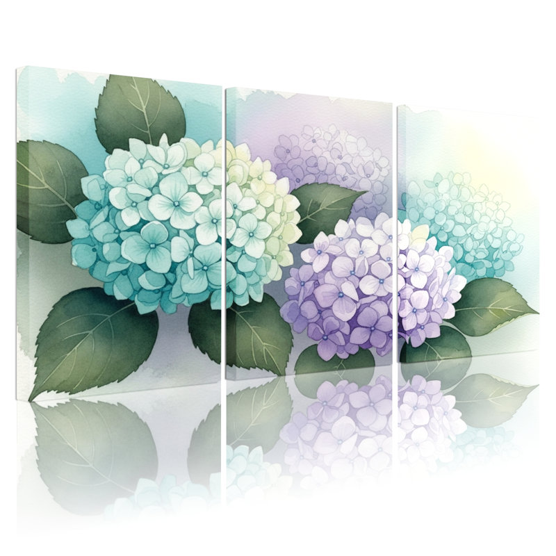Tableau mural sur toile à motif floral d'hortensia (paquet de 3), H 18 po x l 36 po