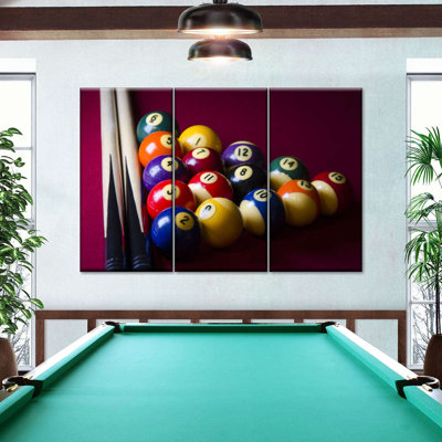 Ensemble de table de billard rouge sur toile 3 pièces