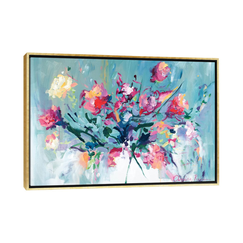 Courage to Bloom par Amira Rahim - reproduction d'art, Toile encadrée, H 40 po x l 60 po, Bois foncé rustique