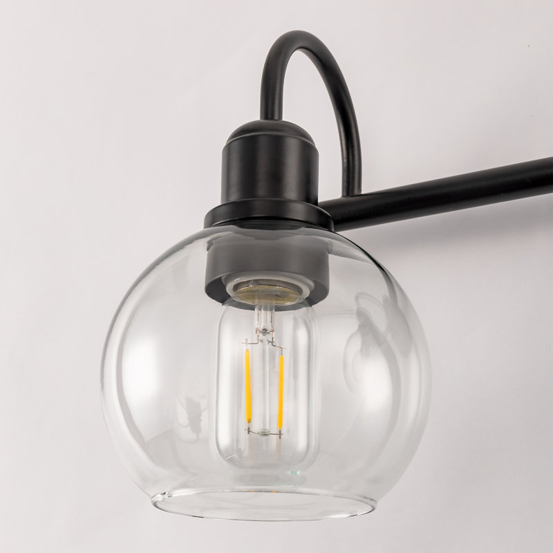 20 In. 3-Light Industrial 3-Light Bathroom Vanity Light With Clear Glass Globe Shades Bathroom, Matte Black