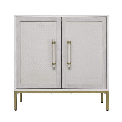 Hopper Studio Sophia Wooden 2-Door Accent Cabinet, Sand with Rattan Doors, Adjustable Shelf & Aluminum Legs, Mid-Century Modern Storage for Living Room and Kitchen